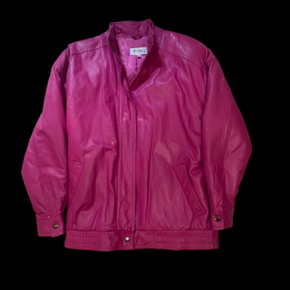 Bright Pink vintage 1980s west bay leathers  leather moto racer jacket